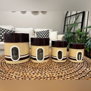 Set of Vintage Metal Nesting Kitchen Canisters w/Windows 1970s Japan Mid-Century